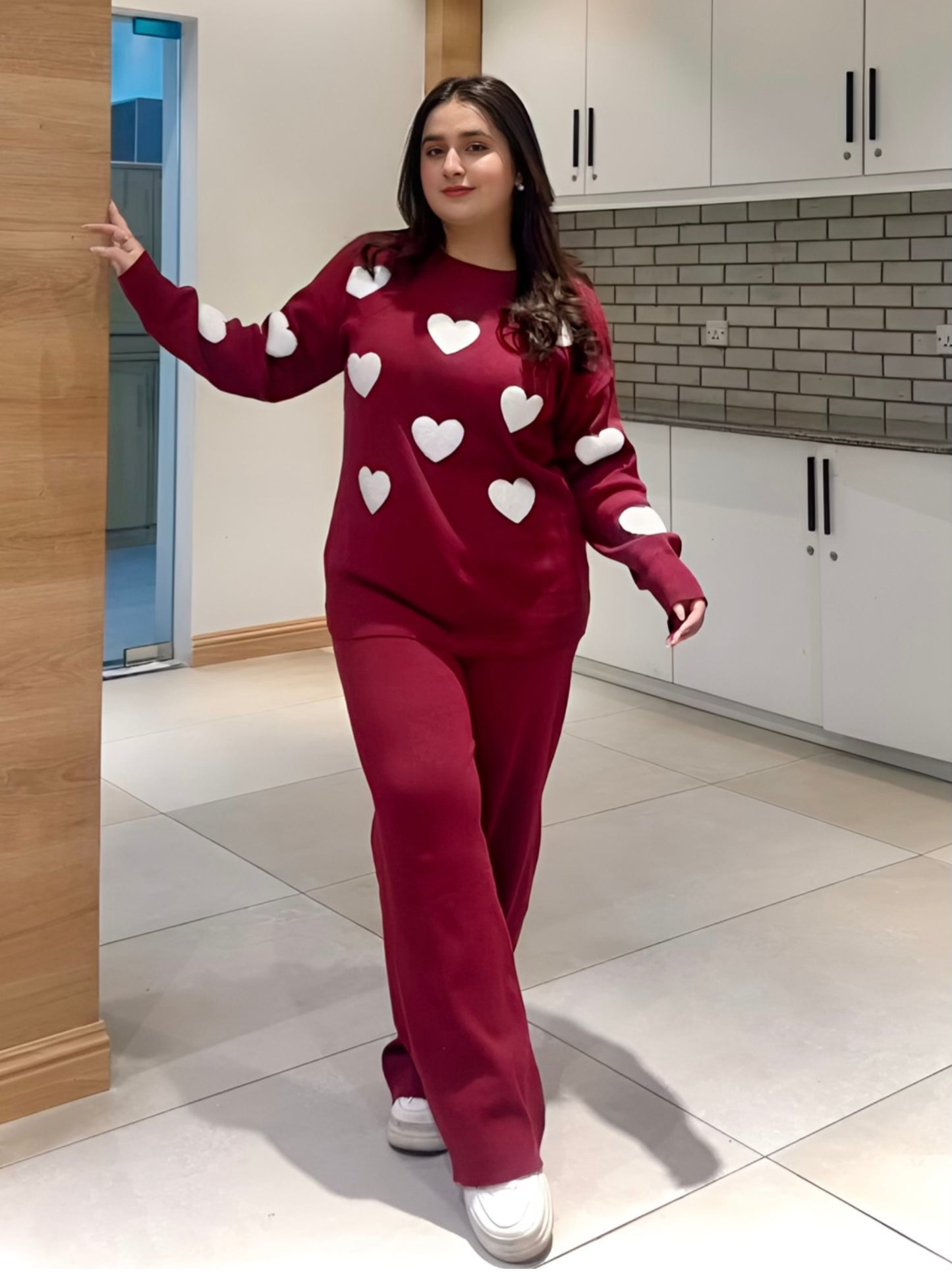 Maroon Heart Winter Co-ord Set