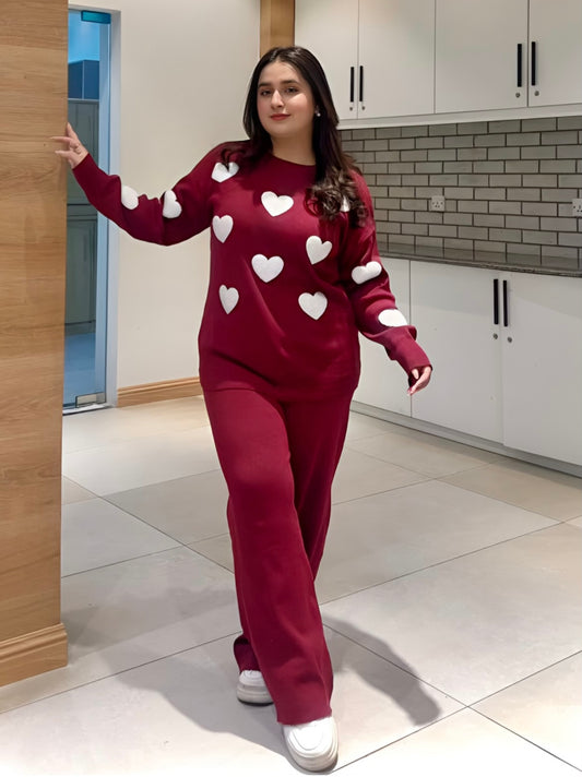 Maroon Heart Winter Co-ord Set
