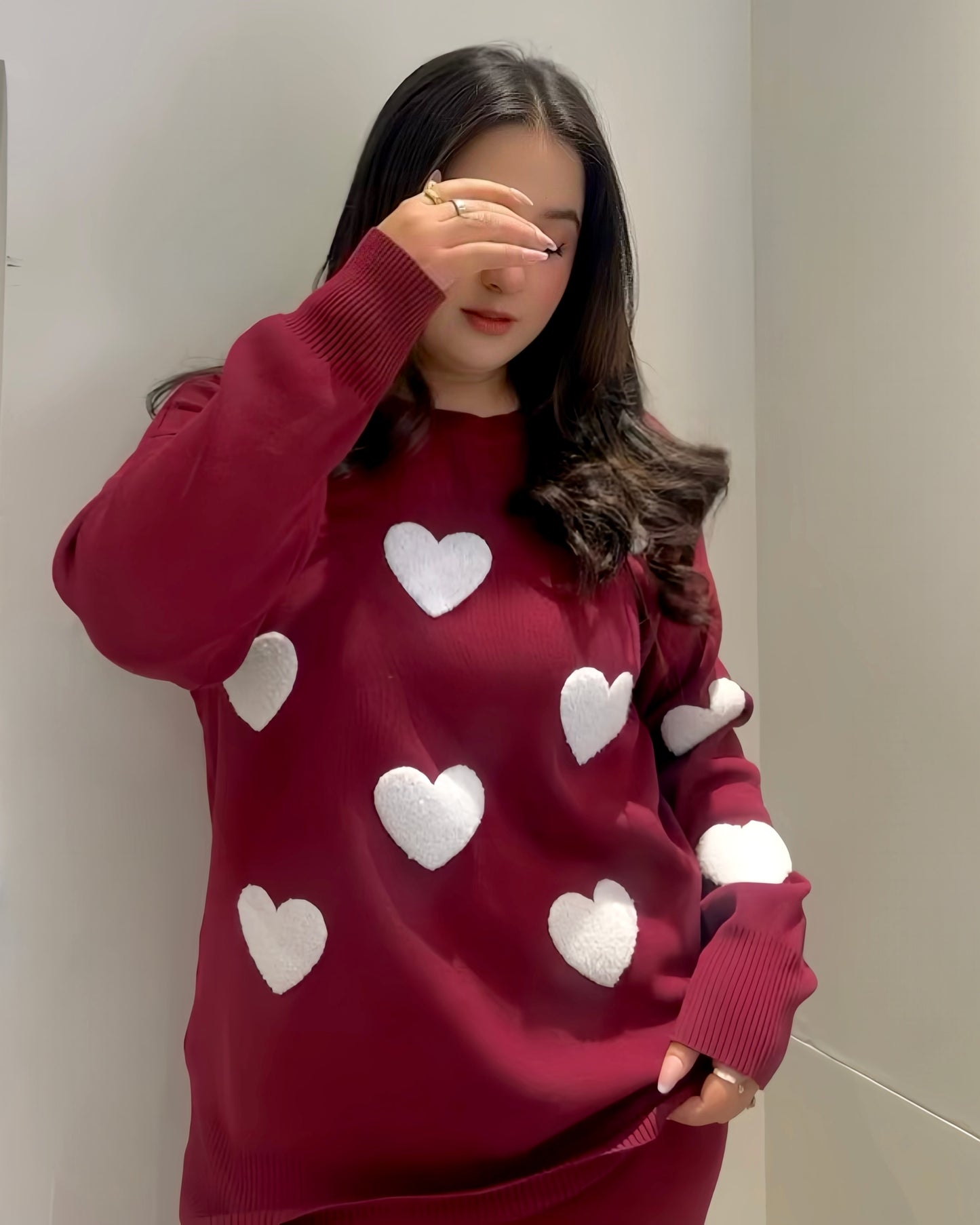 Maroon Heart Winter Co-ord Set