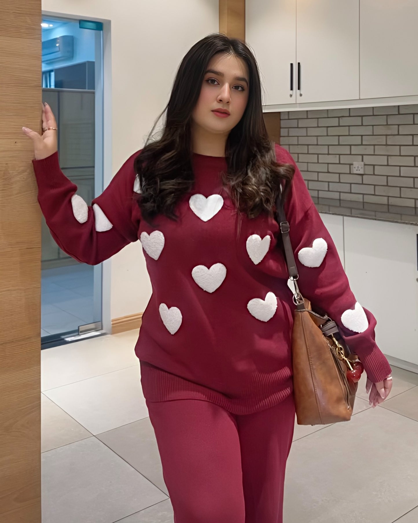 Maroon Heart Winter Co-ord Set