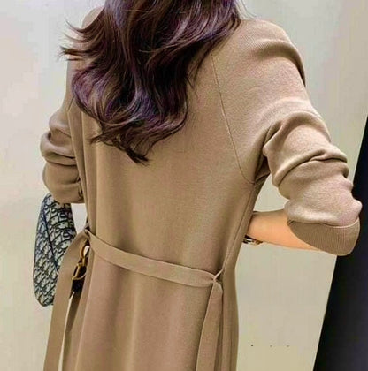 Knit Dress Suit with Long Cardigan-Coat