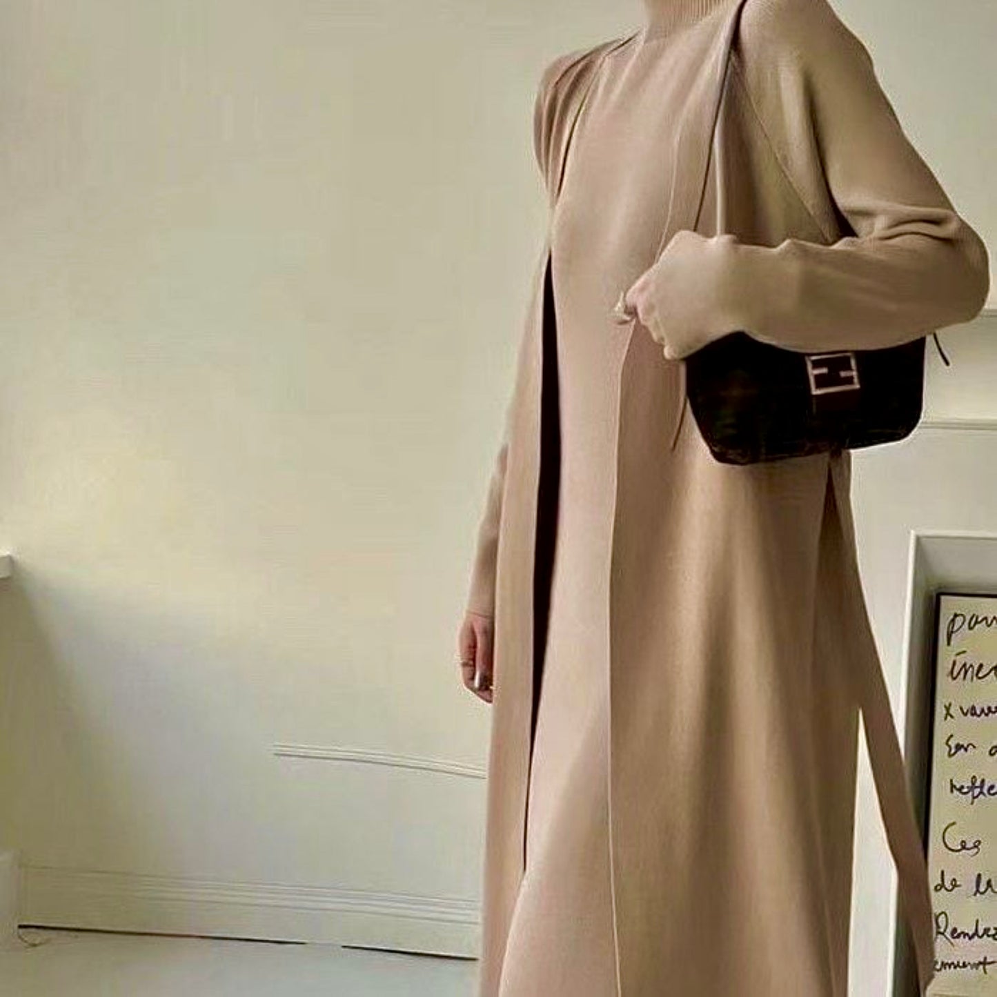 Knit Dress Suit with Long Cardigan-Coat