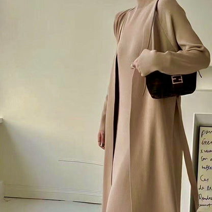 Knit Dress Suit with Long Cardigan-Coat