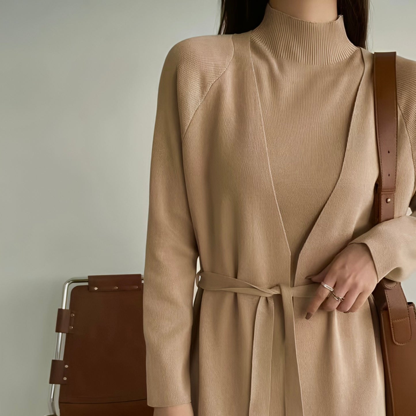 Knit Dress Suit with Long Cardigan-Coat