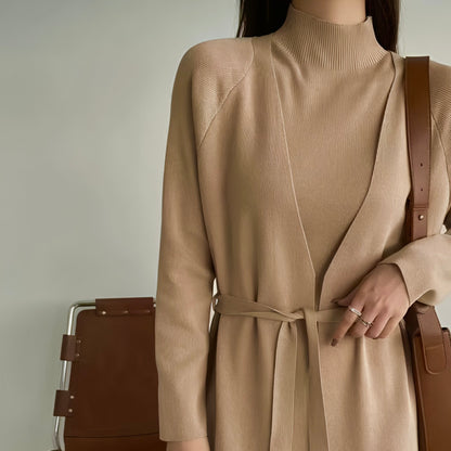 Knit Dress Suit with Long Cardigan-Coat