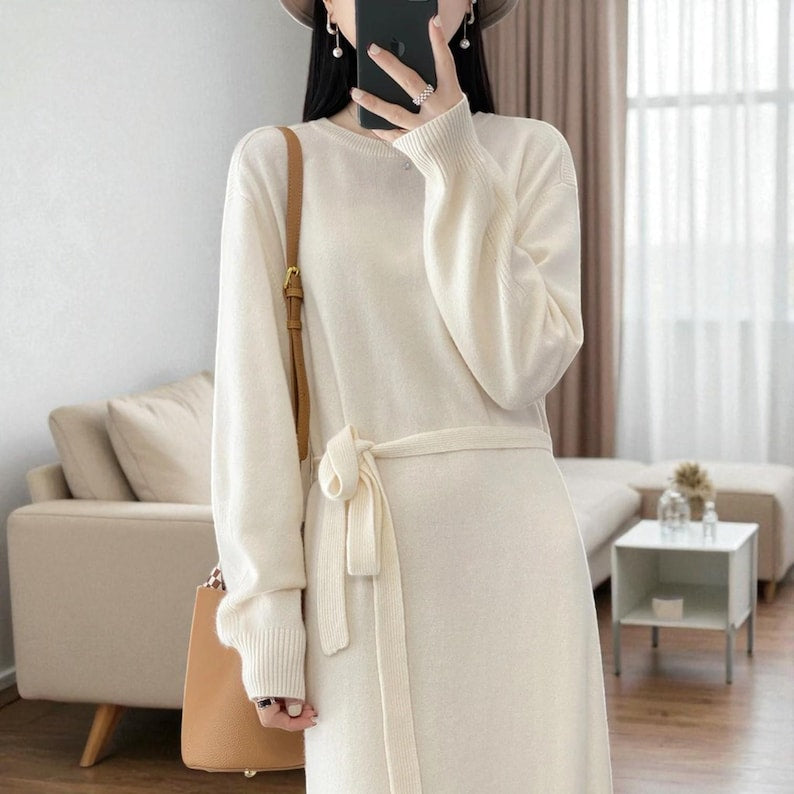 Merino Wool Crewneck Bodycon Dress