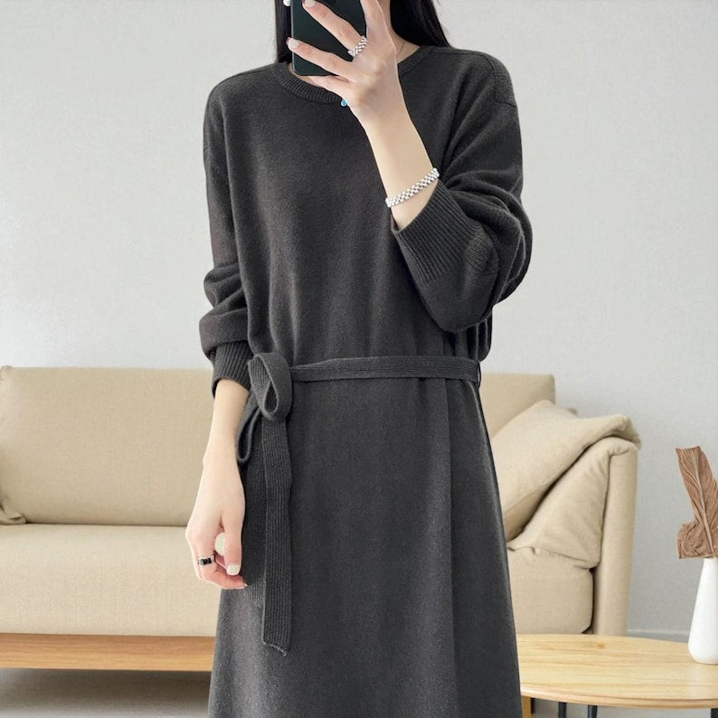 Merino Wool Crewneck Bodycon Dress