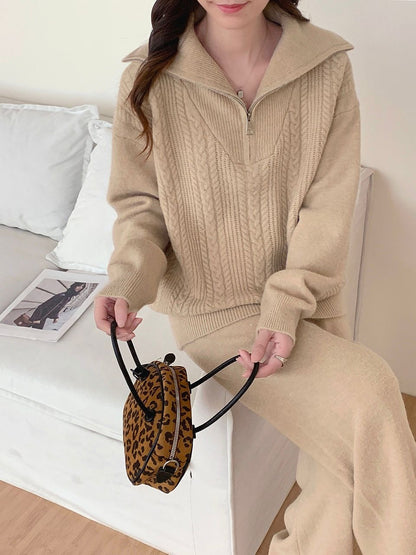 Zip-Neck Cable Knit Co-Ord