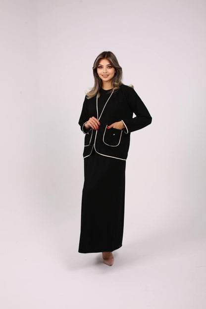 Belted jacket and skirt, two-piece set