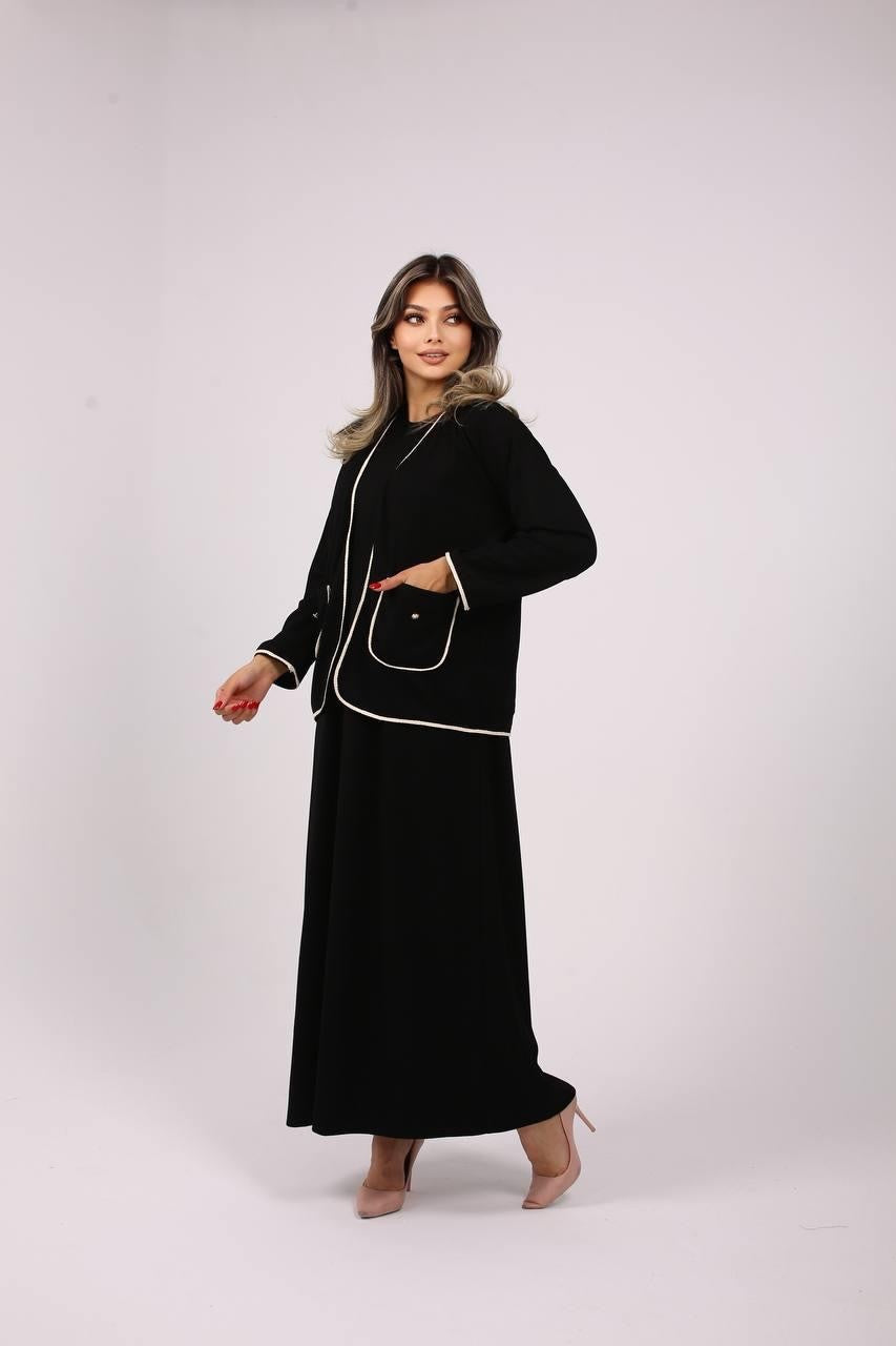 Belted jacket and skirt, two-piece set