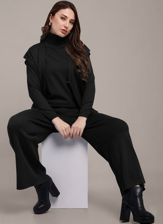 Black Knitted Three-Piece Set