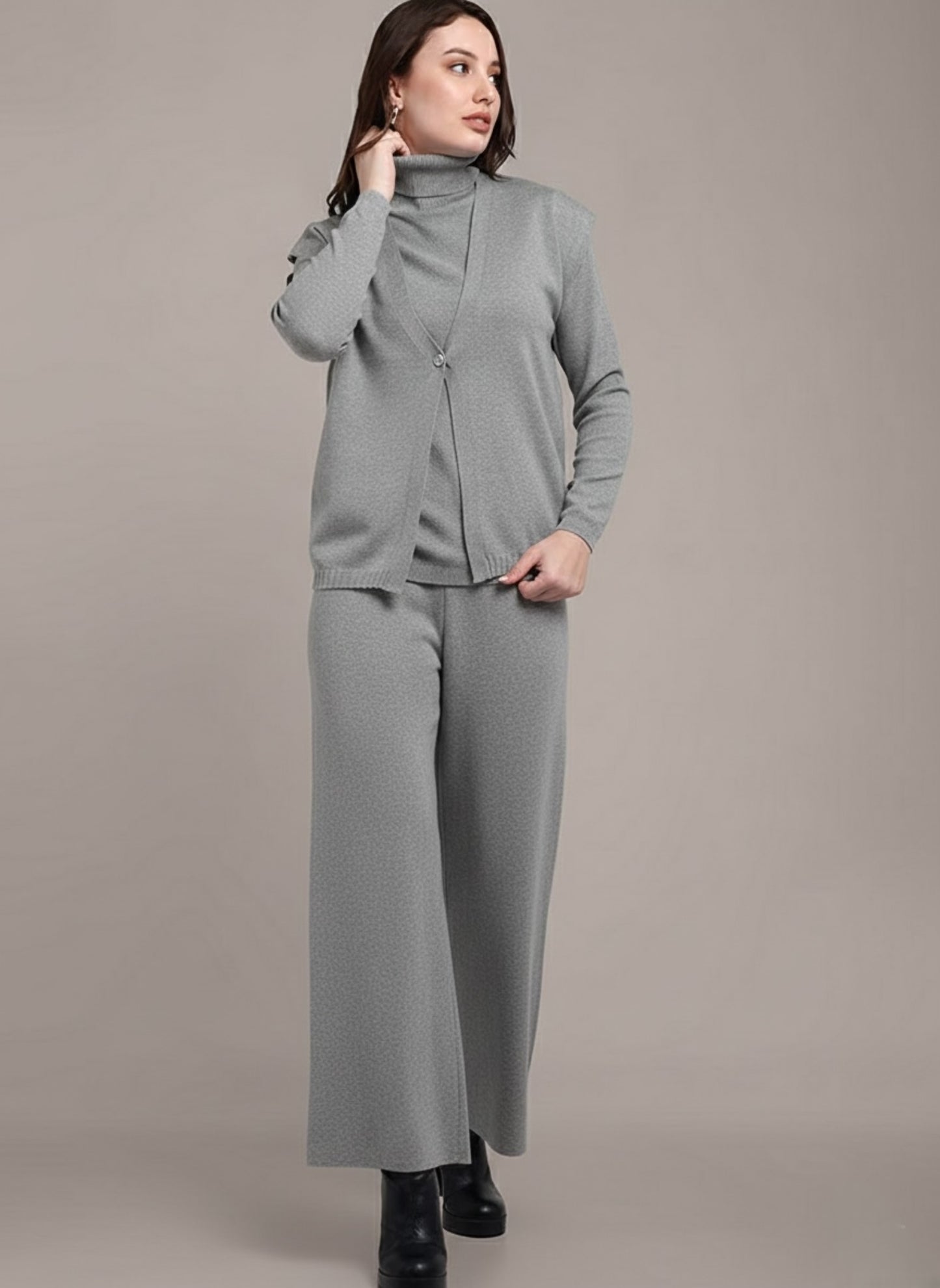 Grey Knitted Three-Piece Set